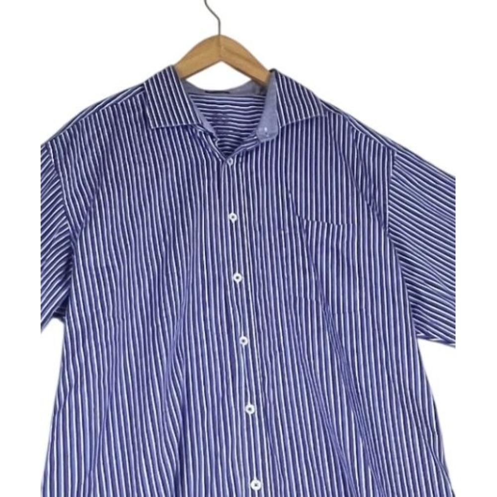 Bugatchi Uomo Mens Classic Fit Blue Purple Striped Button Down Shirt Logo L/S